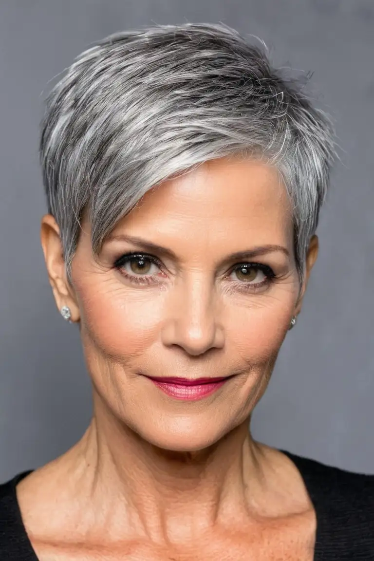 Asymmetrical Gray Pixie Cut