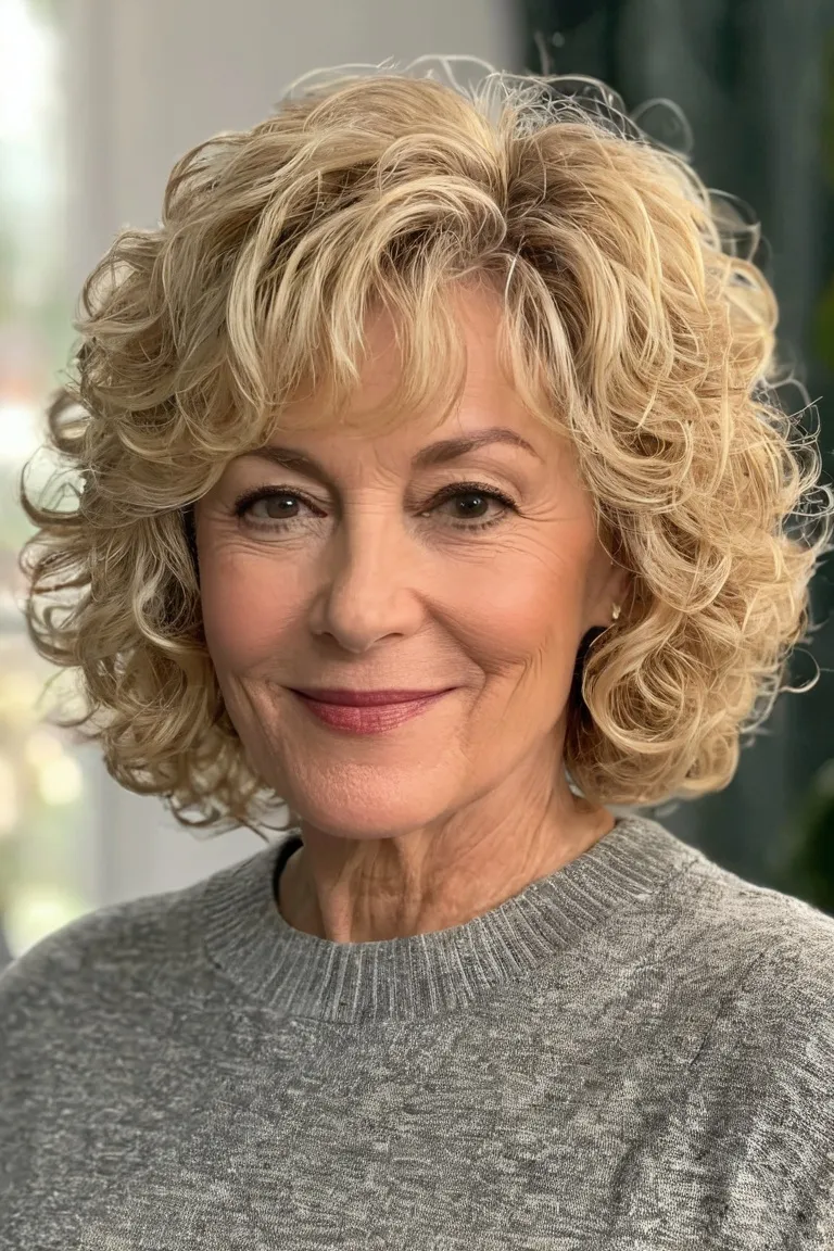 Blonde Curly Layered Bob