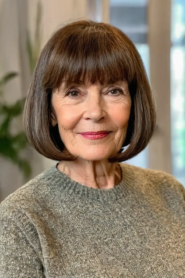 Blunt Brunette Bob With Bangs