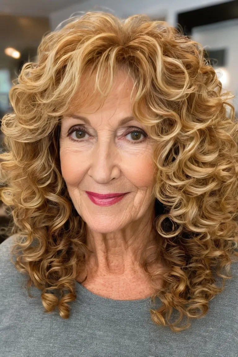 Caramel Blonde Layered Curls With Honey Highlights