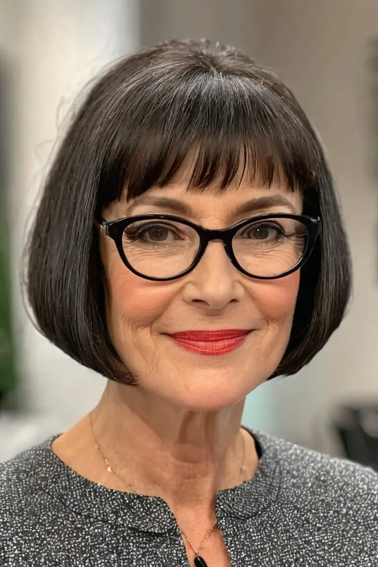 Chin-Length Rounded Bob With Bangs