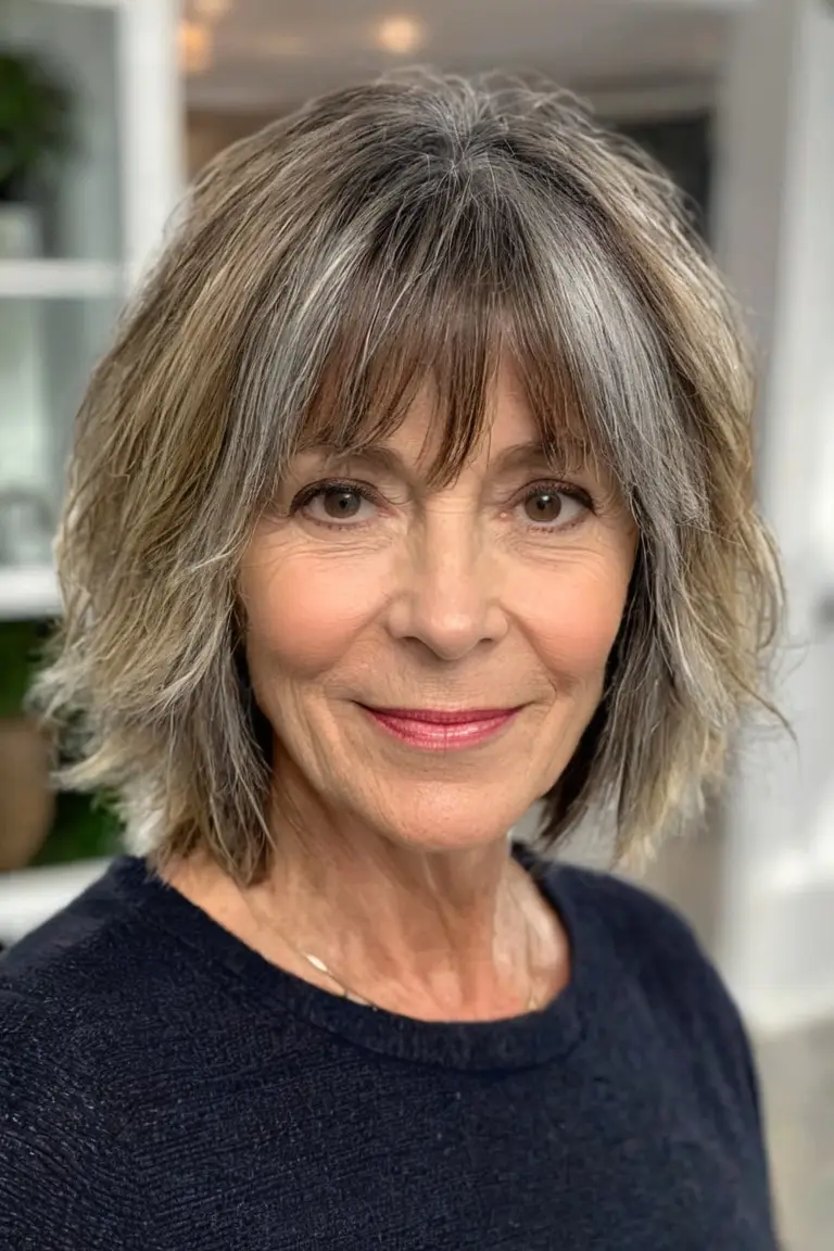 Choppy Layered Lob With Bangs