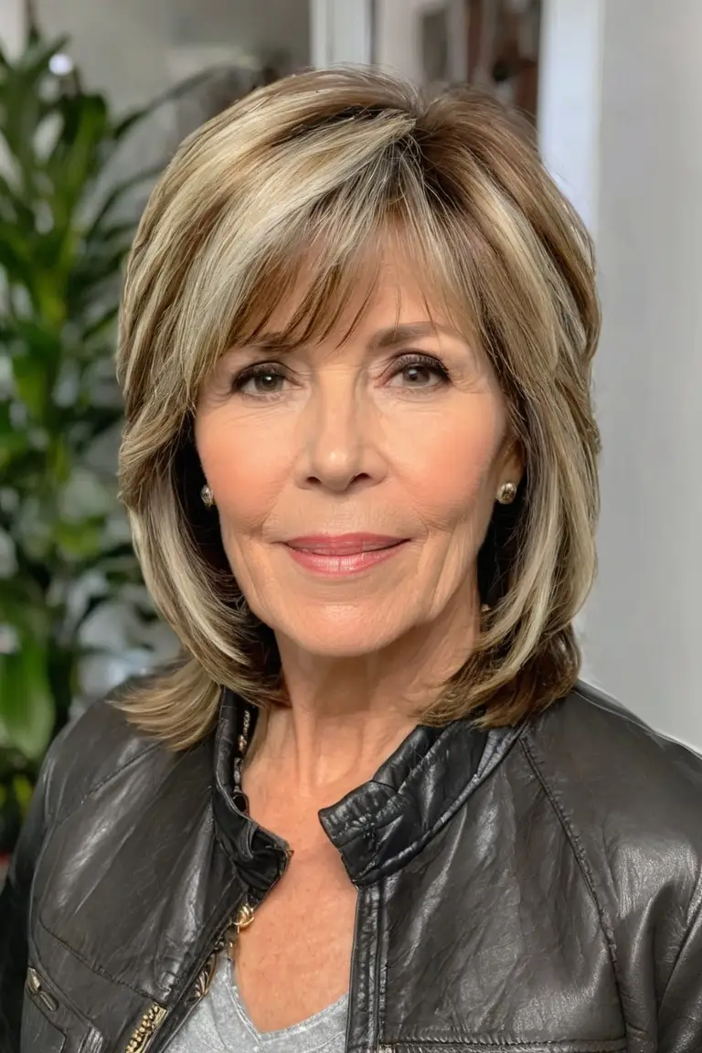 Chunky Highlighted Layers With Side-Swept Bangs