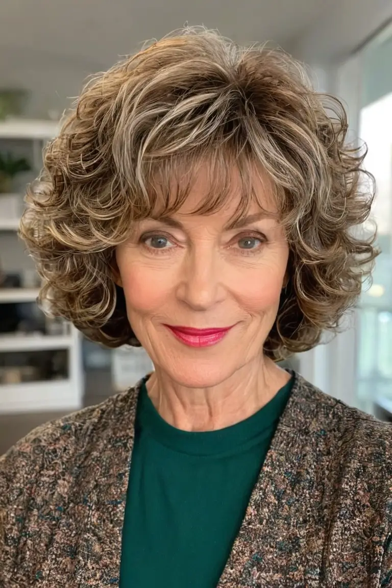 Curly Layered Bob With Bangs