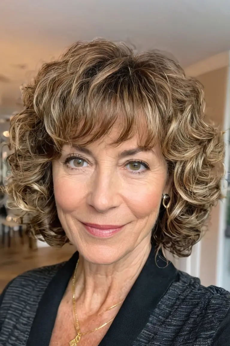 Layered Curly Bob With Bangs