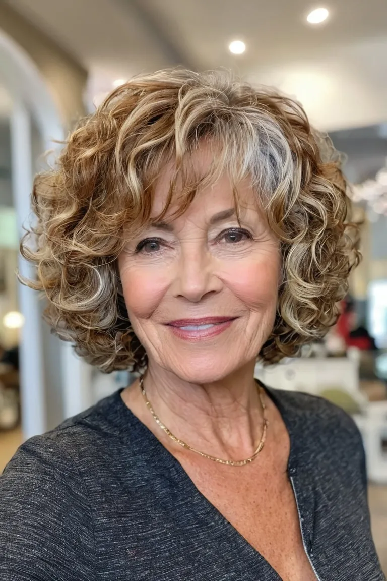 Layered Curly Bob With Highlights