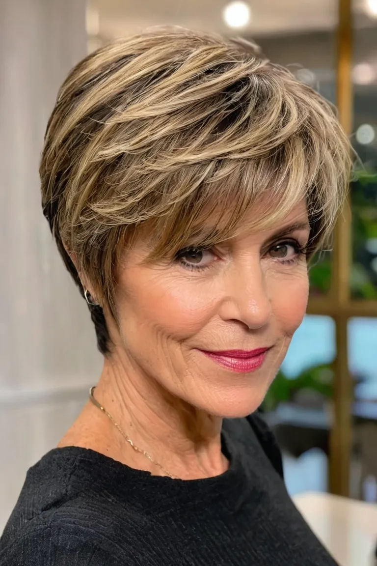 Layered Pixie Bob With Side-Swept Bangs