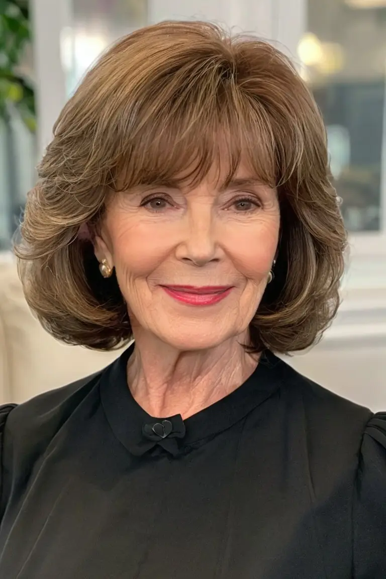 Layered Shoulder-Length Waves With Bangs