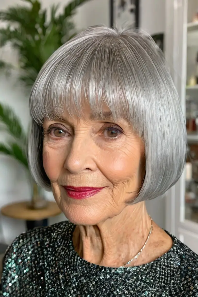 Layered Silver Bob With Bangs