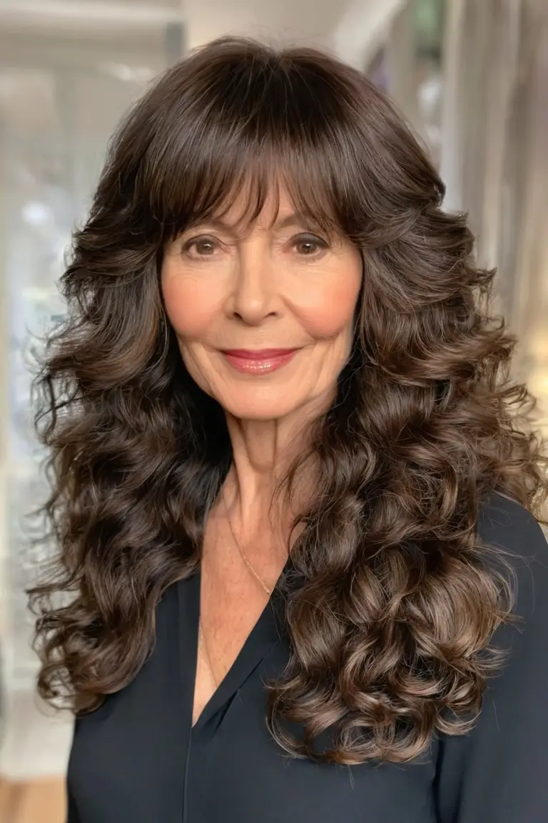 Long Layered Loose Curls With Bangs
