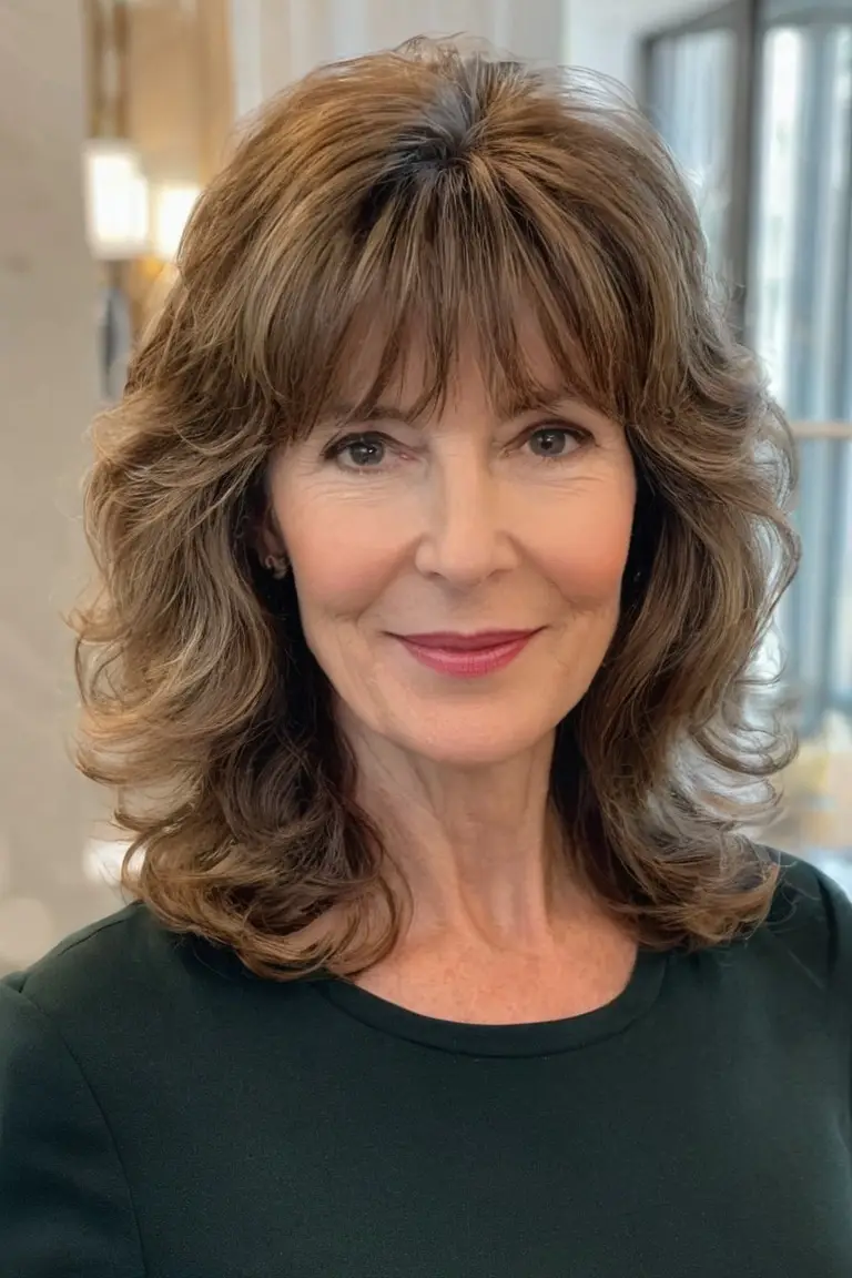 Medium Wavy Layers With Bangs