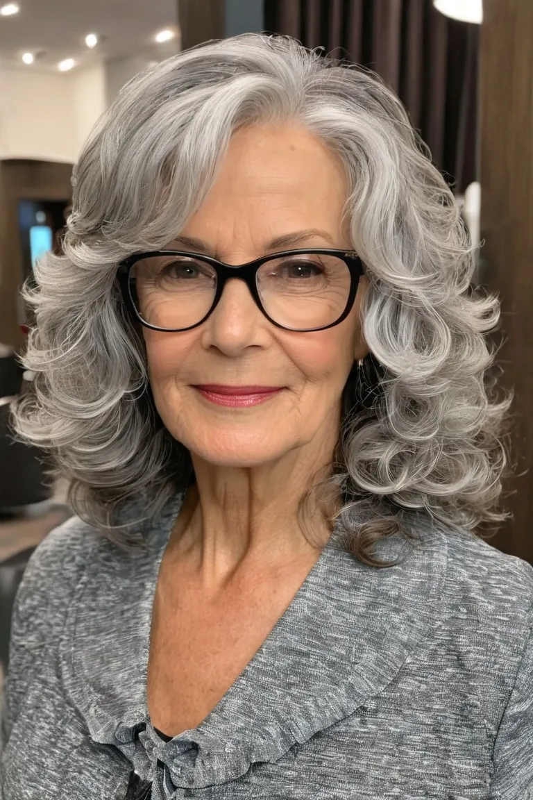 Shoulder-Length Wavy Silver Layers