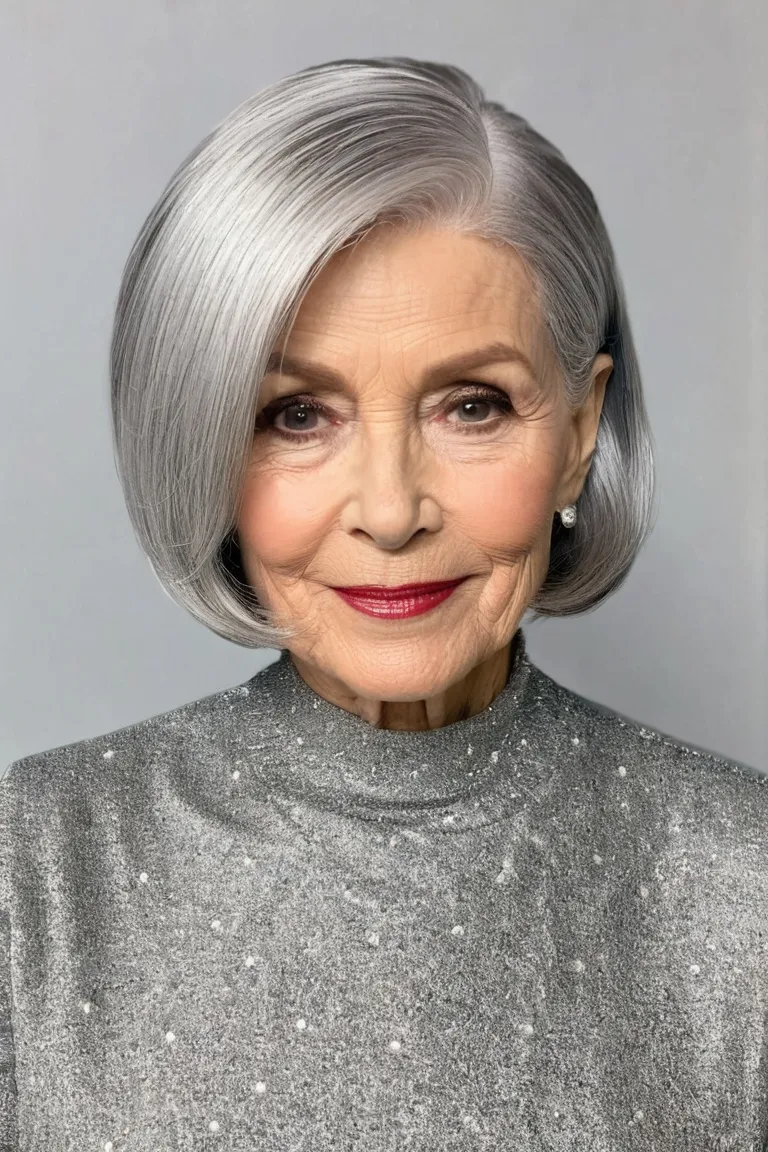 Side-Parted Silver Bob