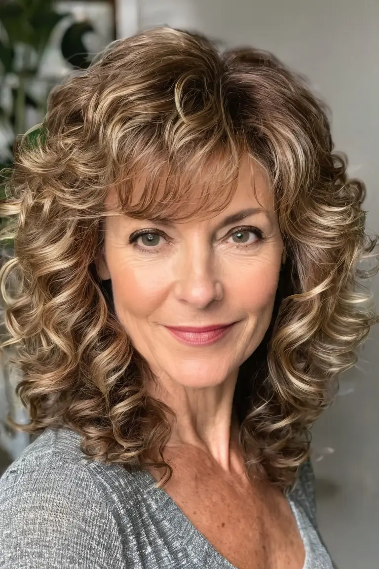 Side-Swept Curly Layers With Bangs