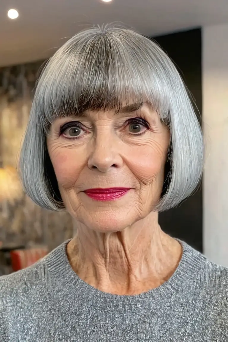 Silver Bob With Blunt Bangs