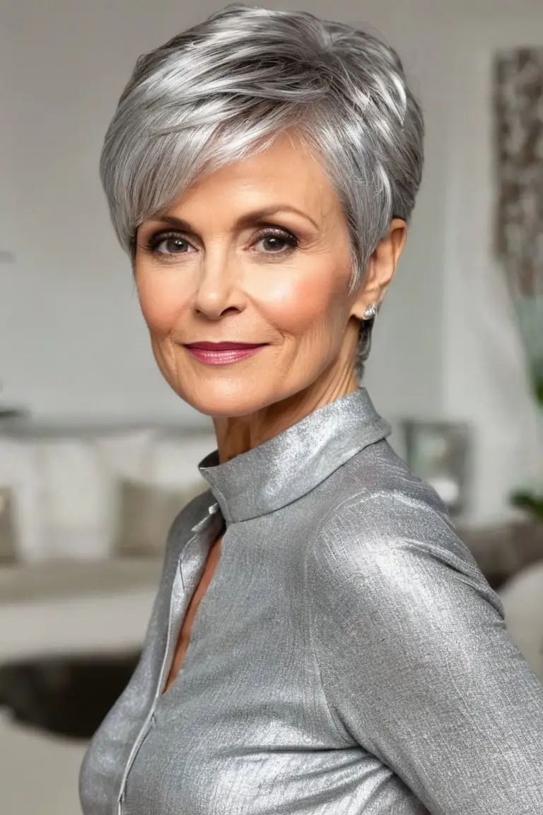Silver Pixie With Side-Swept Bangs