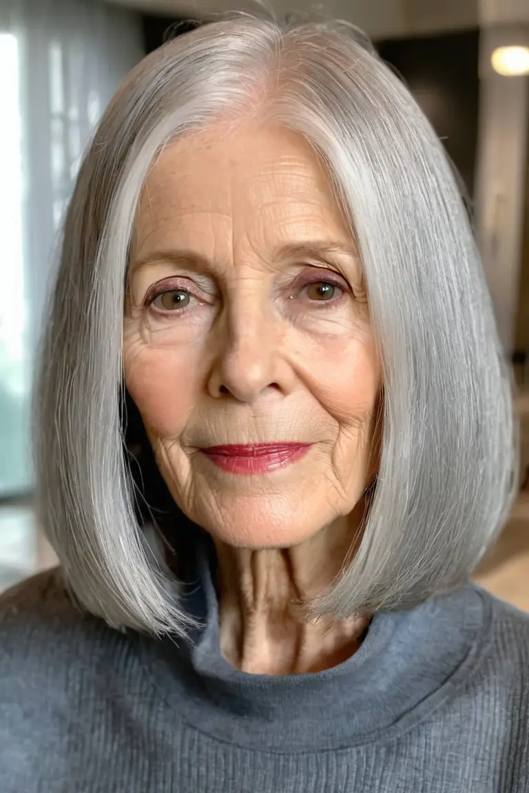 Straight Silver Long Bob