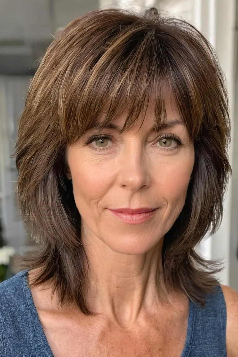 Straight Textured Shag With Side-Swept Bangs