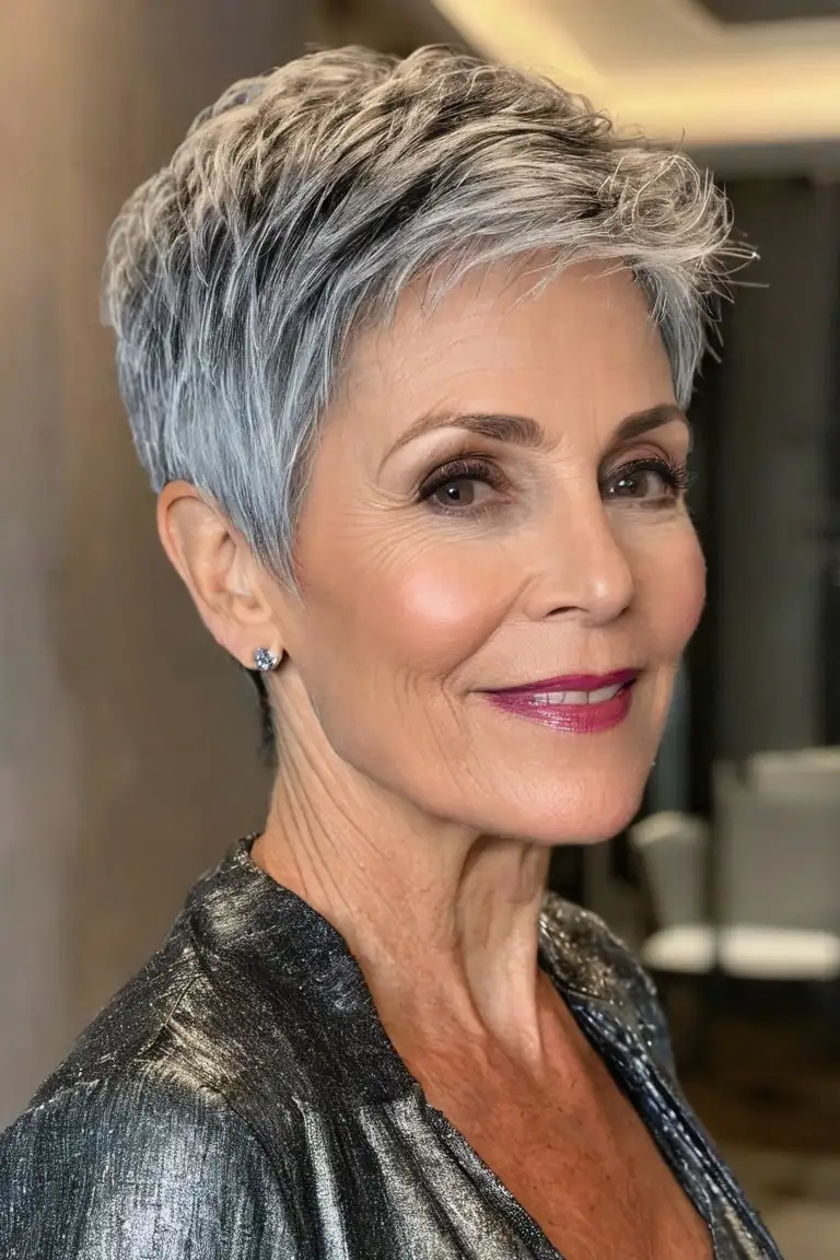 Textured Silver Pixie With Long Top