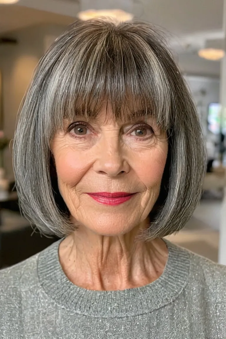 Textured Straight Bob With Bangs