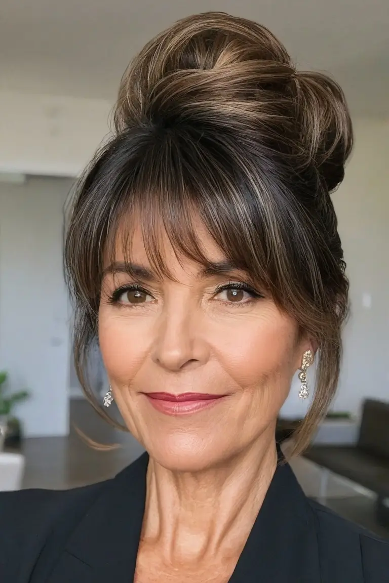 Tousled Bun With Bangs