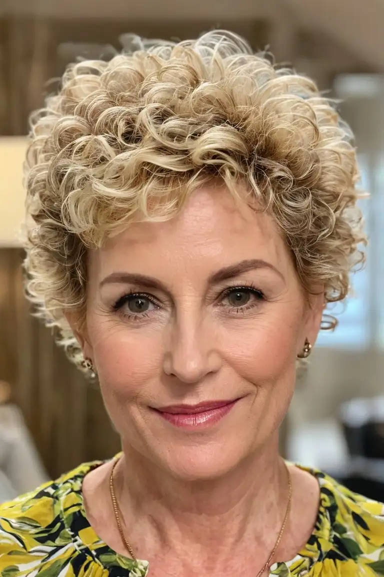 Voluminous Blonde Curly Pixie