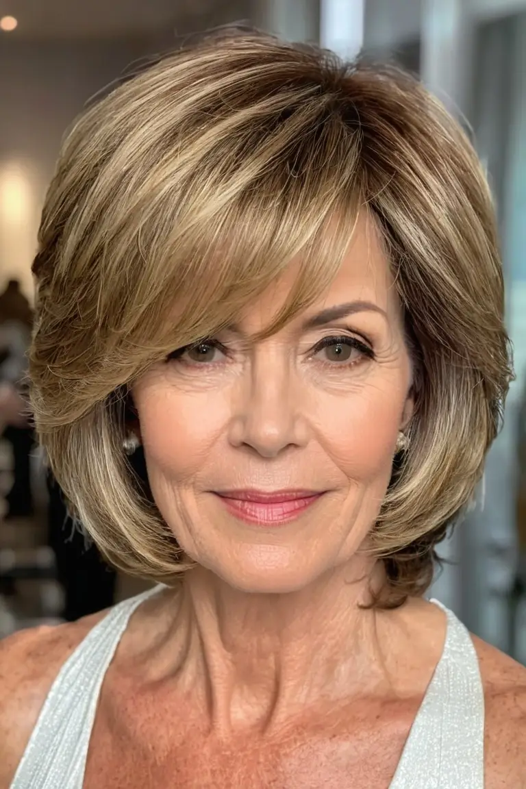 Voluminous Layered Bob With Side-Swept Bangs