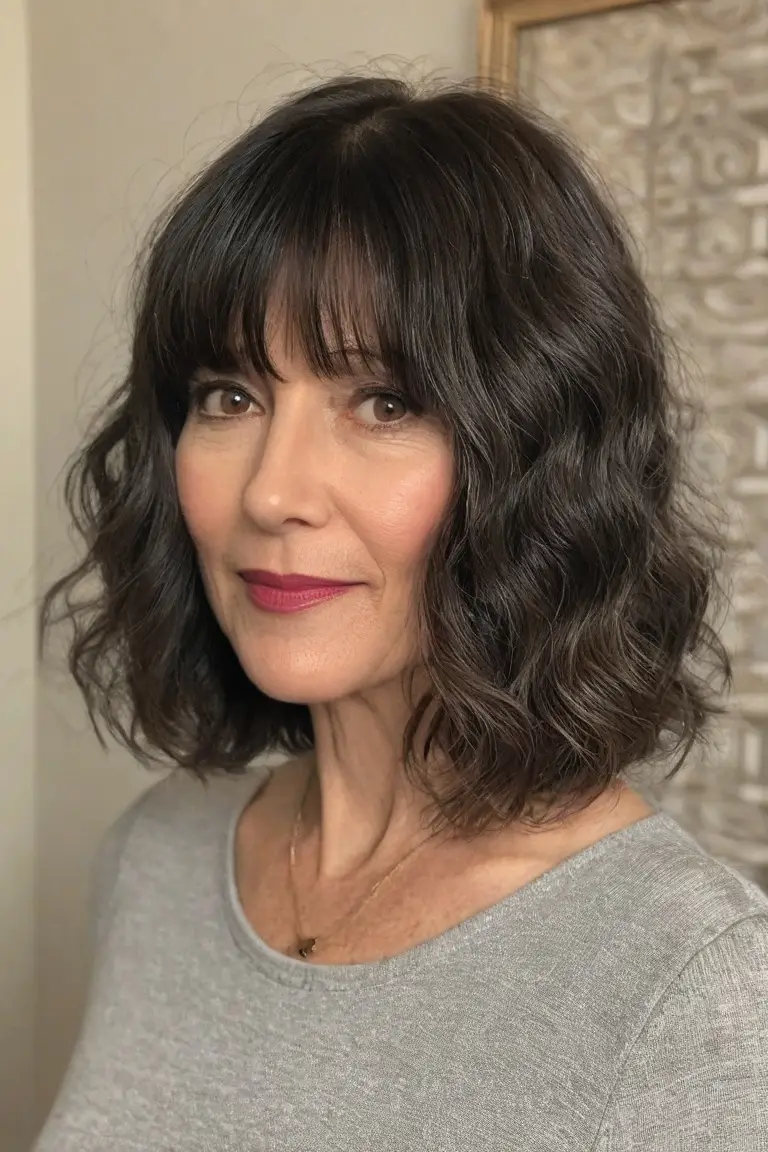 Wavy Lob With Full Bangs