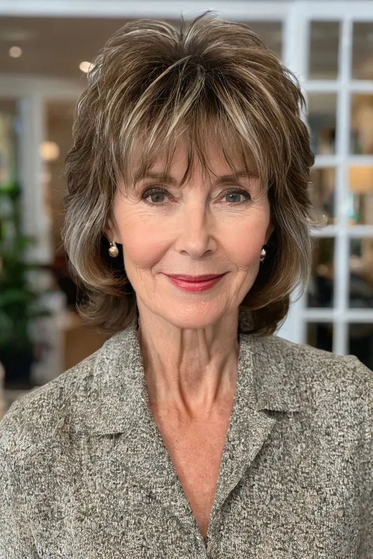 Wispy Highlighted Shag With Bangs