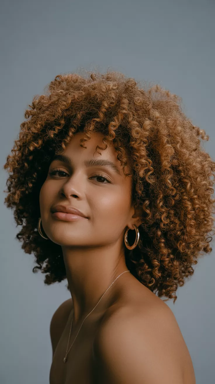 A beautiful 20-year-old woman with a voluminous afro revival, showcasing her natural, expansive, and perfectly shaped afro, celebrating its full glory and inherent beauty.